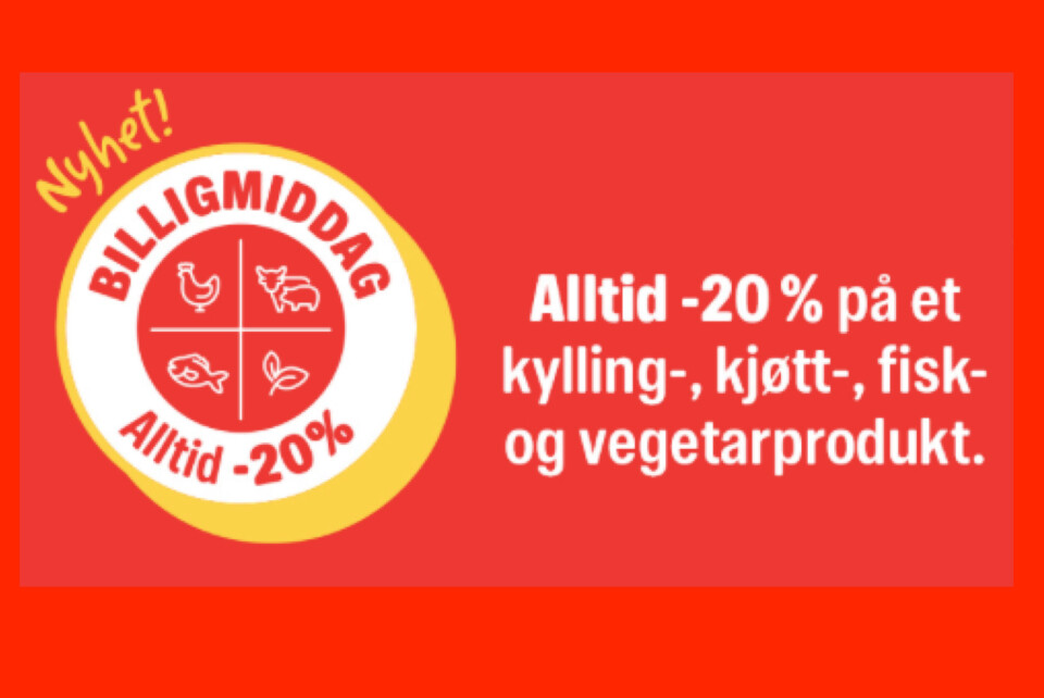 Extra lanserer nyheten Billigmiddag til sine kunder. Foto: Skjermdump fra Extra