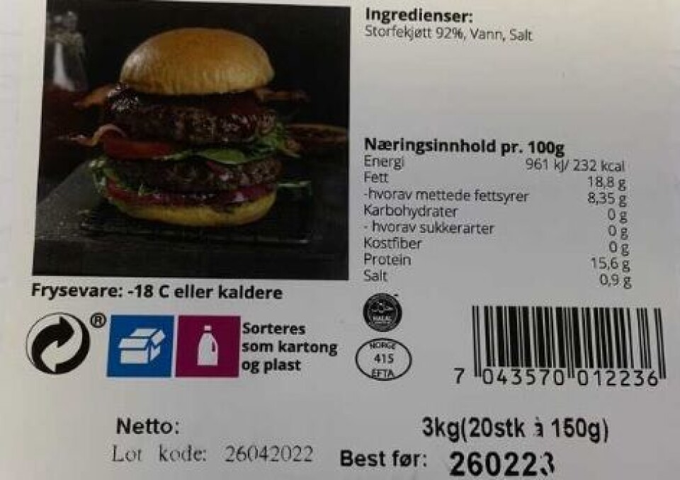 Hamburger Homestyle trekkes fra markedet