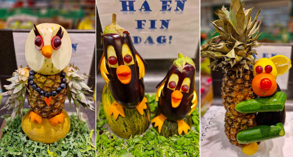 Kundene til Spar Vega synes fruktfigurene er kreative.