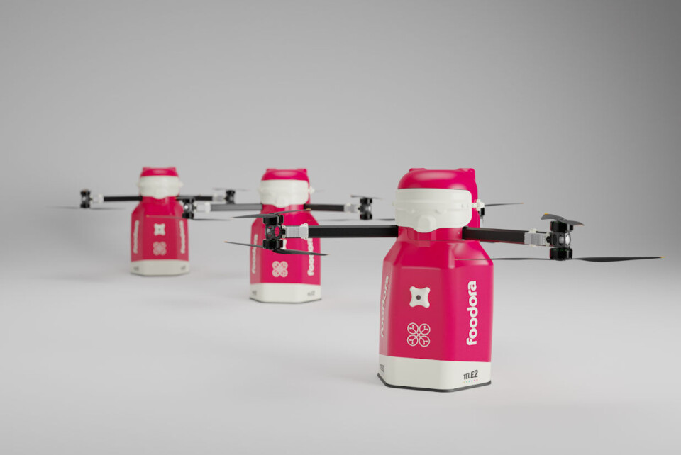 Med dronen kalt Droona skal foodora, Tele2 og Aerit levere hele året.