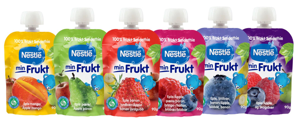 Nestlé kommer med smoothie og grøt i klemmeposer som kan resirkuleres som 100 prosent plast. Den nye emballasjen implementeres på alle varianter i løpet av 2024. Nestlé kommer med smoothie og grøt i klemmeposer som kan resirkuleres som 100 prosent plast. Den nye emballasjen implementeres på alle varianter i løpet av 2024.