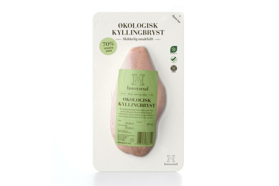 Hovelsrudkylling lanserer fra og med mandag en forpakning som reduserer plasten med over 70 prosent. De miljøvennlige forpakningene kommer med økologisk kyllingbryst i utvalgte Kiwi- og Spar-butikker.
