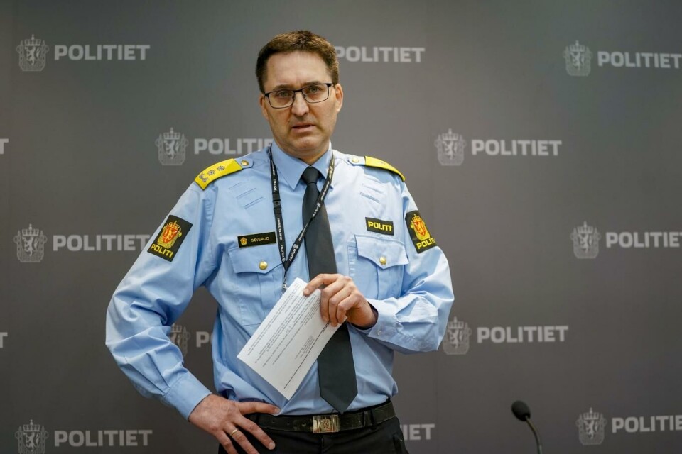 Pressekonferanse med politimester Ole Bredrup Sæverud torsdag, dagen etter at en mann drepte fem personer i Kongsberg. Foto: Terje Pedersen, NTB