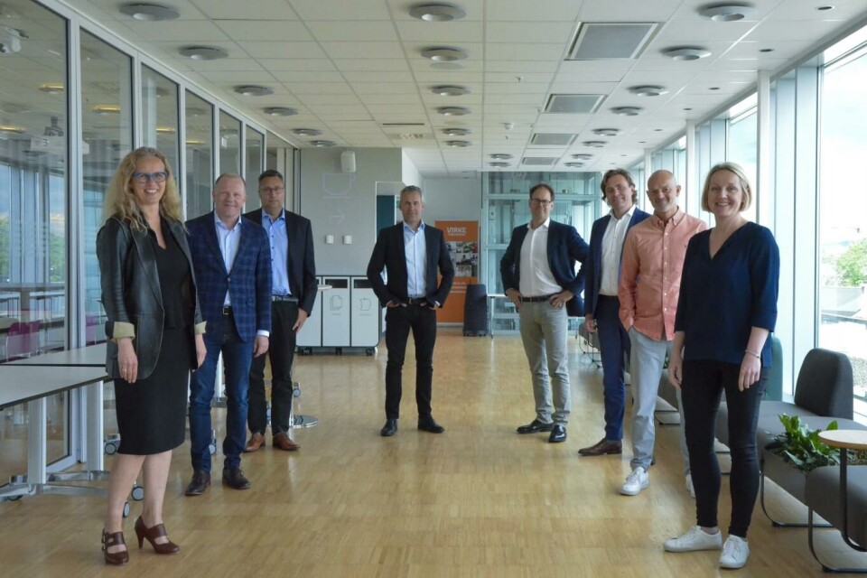 Det nye styret i Virke dagligvare: (Fra venstre) Ingvill Størksen, Bjørn Vik Mo, Torbjørn Nyberget, Bård Gultvedt, Per Ola Drøpping, Christian Lykke, Bjørn Takle Friis og Marianne Schulstad Andersen. Anders Moe var ikke til stede da bildet ble tatt. Foto: Erika Kristoffersen Bruun, Virke