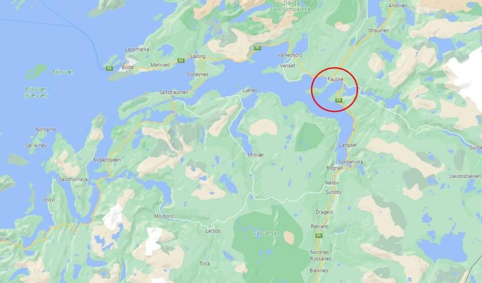 23. desember omkom 276 griser på en gård i Fauske i Indre Salten. Kart: Google maps