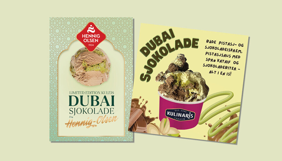 Iskrem-hype: Hypen rundt Dubai-sjokolade har skapt utsolgtsituasjoner og ville køer i inn- og utland. Nå kommer Hennig-Olsen Is og Kulinaris med hver sin iskremversjon i isdisken.